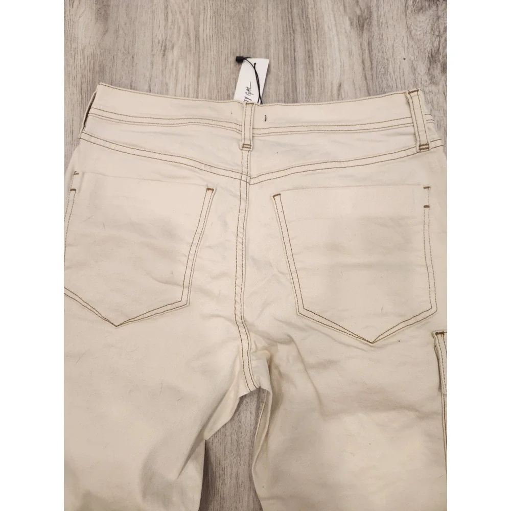 Nasty Gal Low Rise Kick Flare Pocket Detail Jeans Ecru‎ Cream Denim Pants 10 NWT